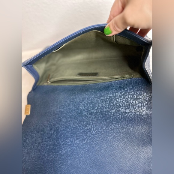 Authentic Chanel Blue Leather Medium LeBoy Bag Classic Flap - Picture 9 of 15